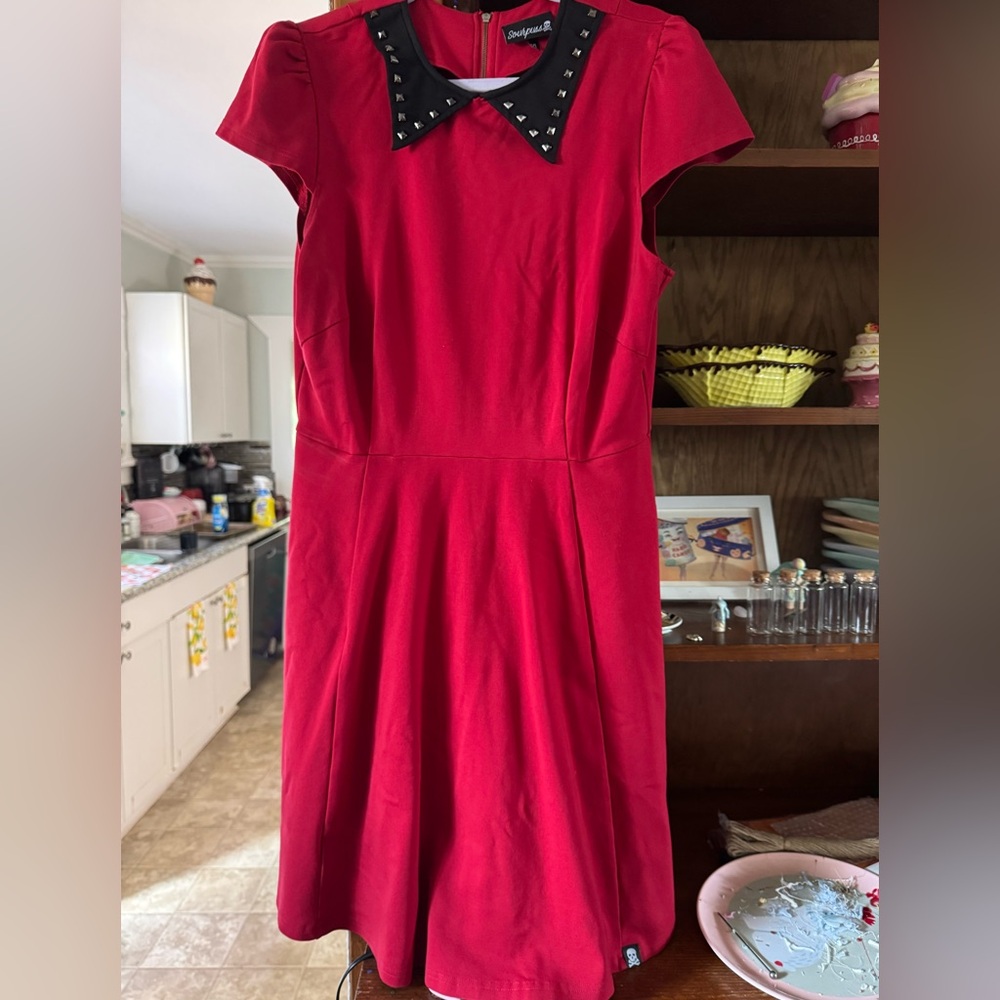 Excellent used condition Sourpuss STUD COLLAR DRESS RED in size XL - Picture 11 of 14